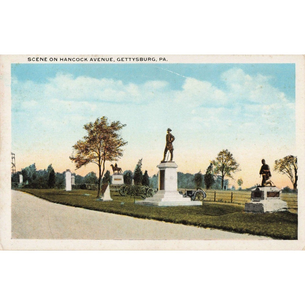 Gettysburg PA Pennsylvania Hancock Ave Civil War Monuments White Border Postcard